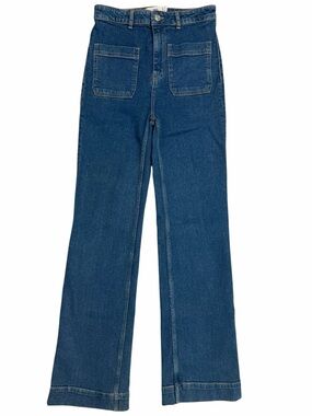 MANGO High Rise Flare Patch Pocket Denim Jeans Retro 70s Vibe Size 4